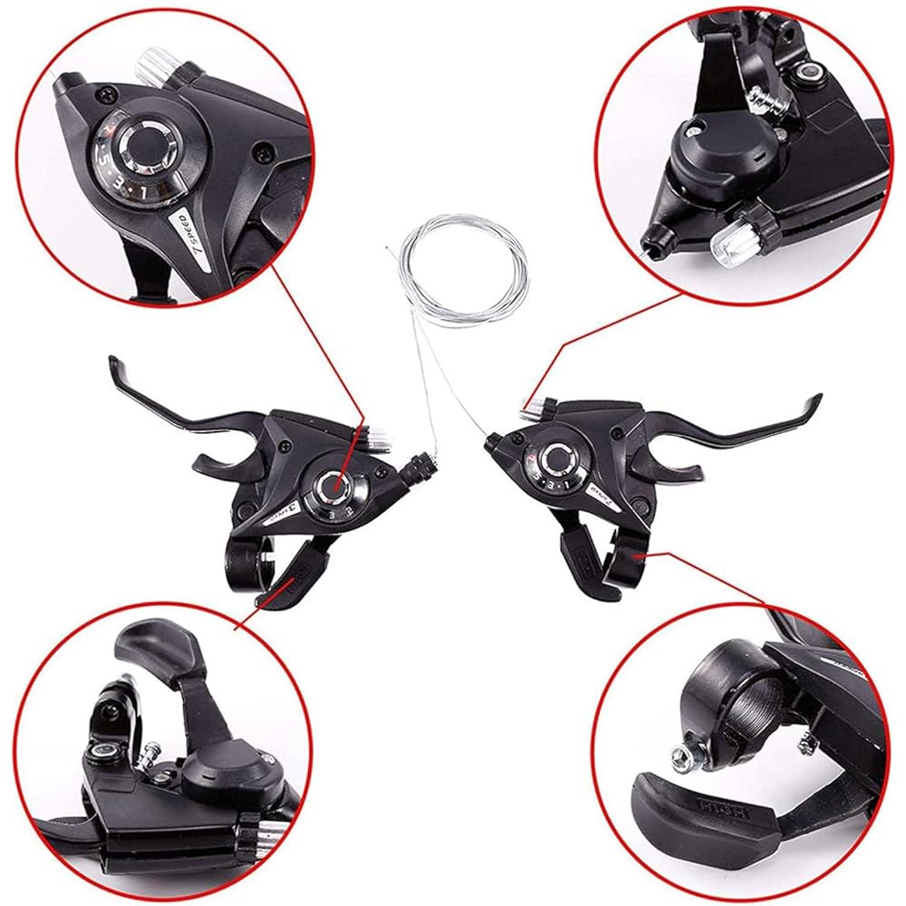 Bike Brake Shifter Lever Combo 22.2mm 21 Speed Cycling Brake and Shifter Lever Set Cable Front 1.65m Rear 2m