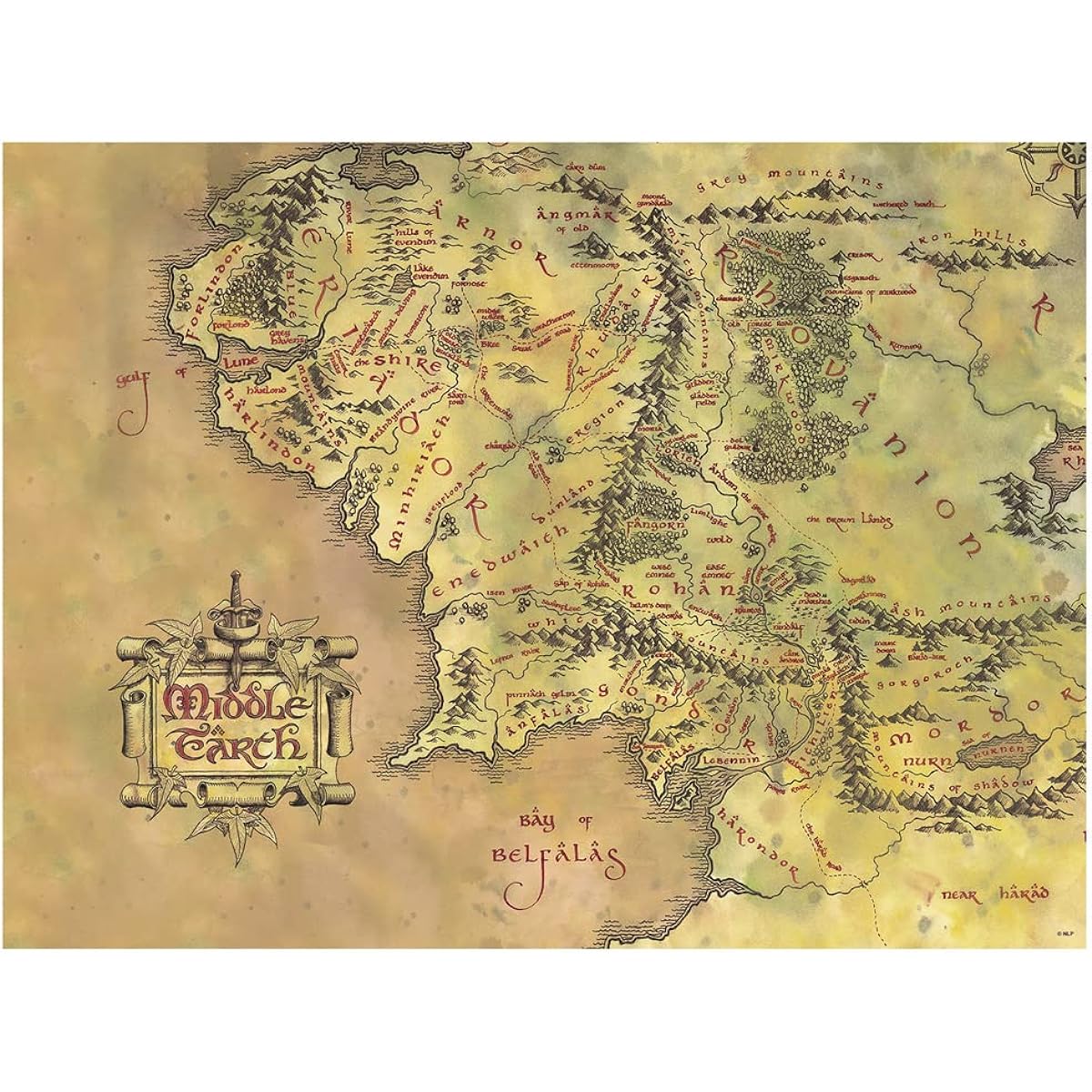 The Lord of The Rings Middle Earth Map 500 Piece Jigsaw Puzzle for Adults 16" L x 21.5" W