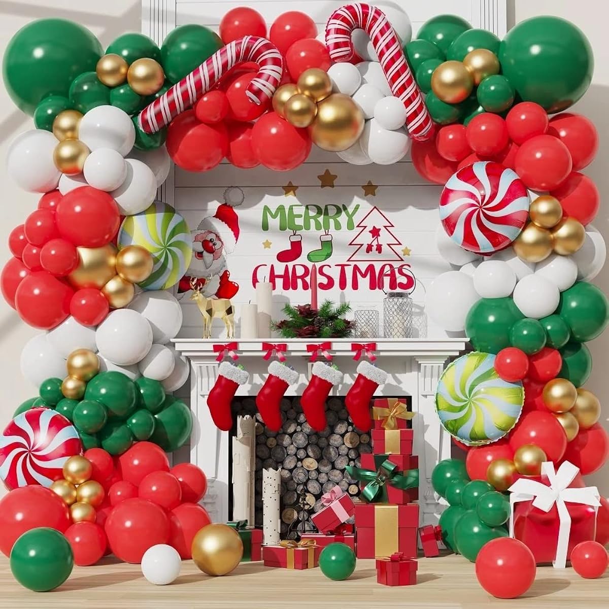 Christmas Balloon Arch Kit Red Green Candy Cane Foil Balloons Christmas Tree Air Globes Christmas Decorations Party Supplies