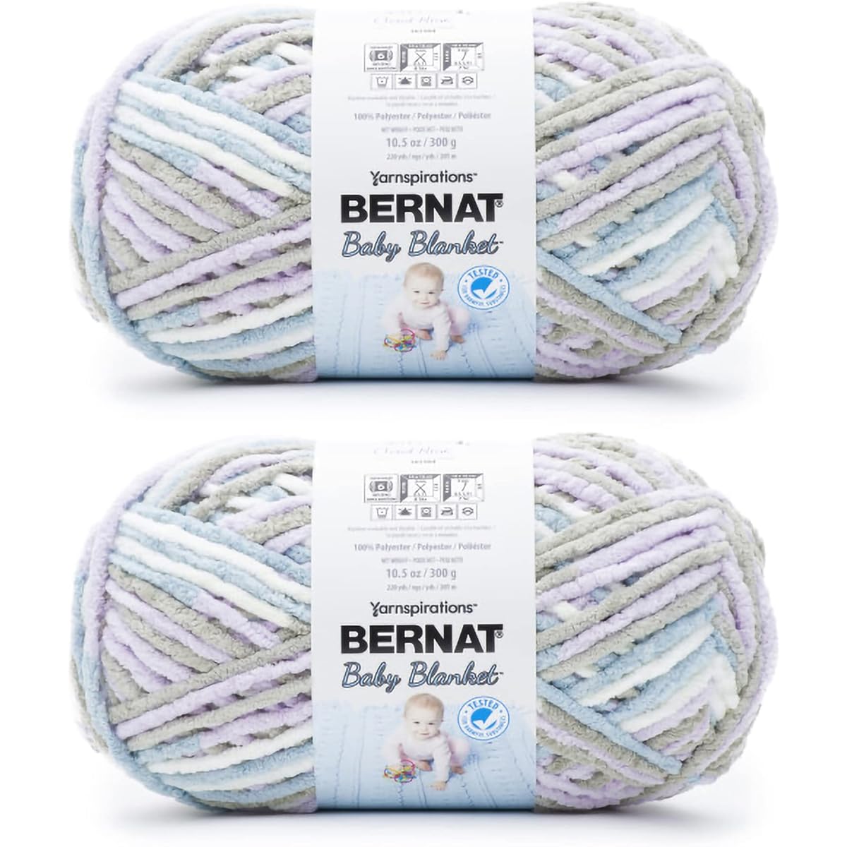 Bernat Baby Blanket Cloud Nine Yarn - 2 Pack of 300g/10.5oz - Polyester - 6 Super Bulky - 220 Yards - Knitting/Crochet