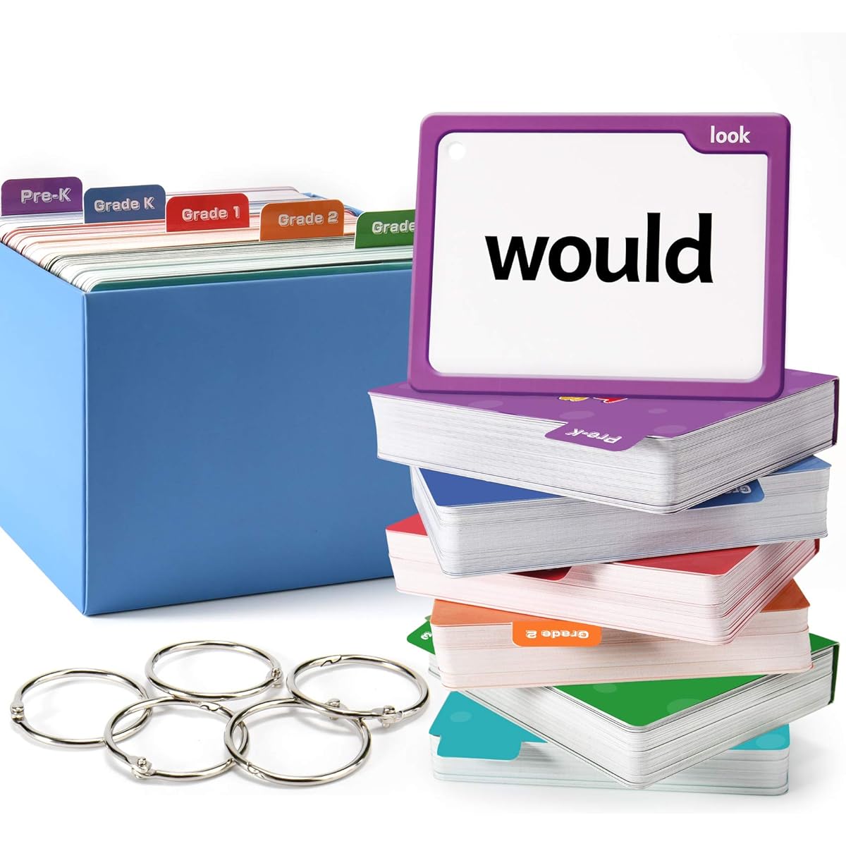 Torlam 520 Sight Words Flash Cards Preschool Homeschool Supplies with Card Folder & Rings Dolch Fry High Frequency Sight Words Pre-k Kindergarten 1st Grade 2nd Grade 3rd Grade