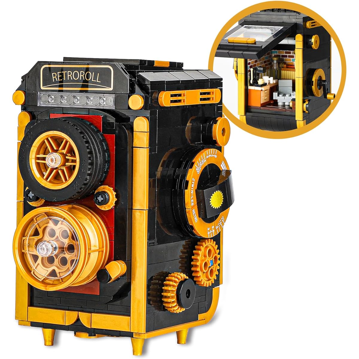 NEWABWN TLR Camera Toy Building Set Compatible with Lego Home Decor Accessories for Adults, Perfect for Play and Display, Great Gift for Photography Enthusiasts and Adult Builders (544 Pieces), Gold