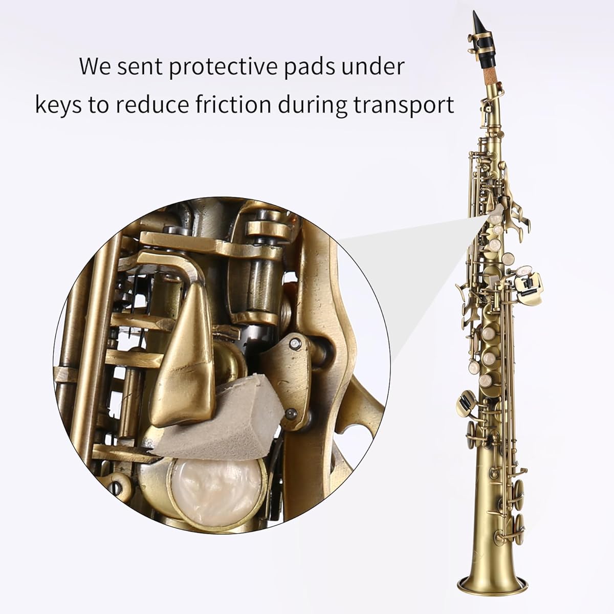 Btuty Professional Brass Straight Bb Soprano Saxophone Nickel Plated Saxophone Woodwind Instrument Engraved Pattern Mouthpiece Reed Cleaning Kit with Carrying Case Gloves Strap Brush