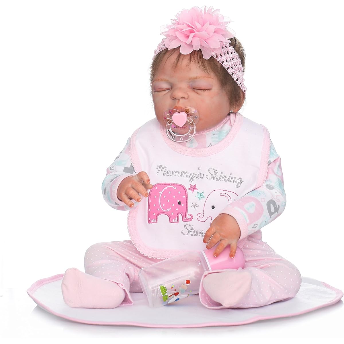 NPK Doll Reborn Baby Girl 22" Realistic Full Body Silicone Vinyl Lifelike Washable Handmade Anatomically Correct Gift Set for Ages 3+