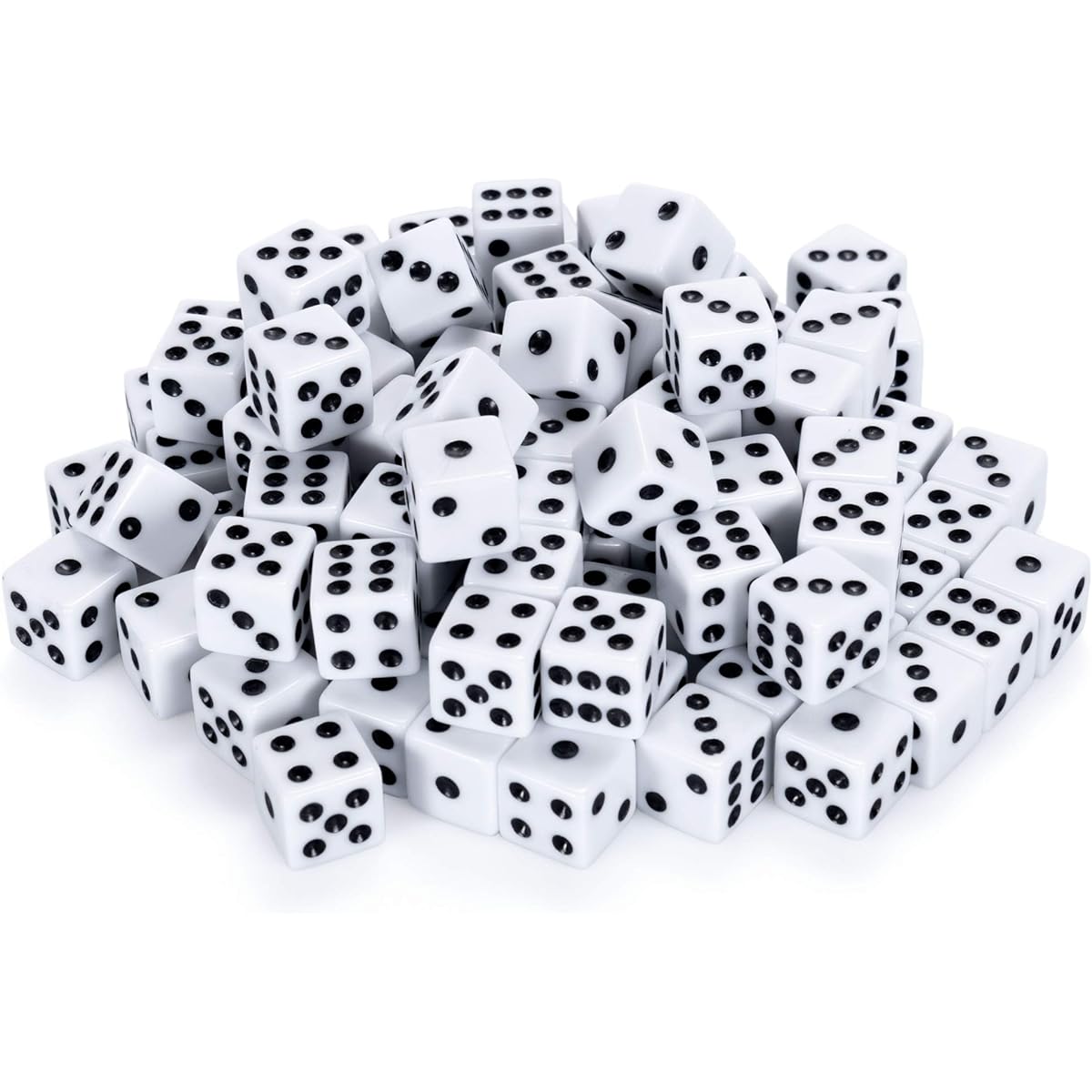 50 or 100 Pack Bulk 6 Sided Dice | D6 Standard 16mm | Perfect for Board Games, Casino Games & Tabletop RPGs | White - 100 Count