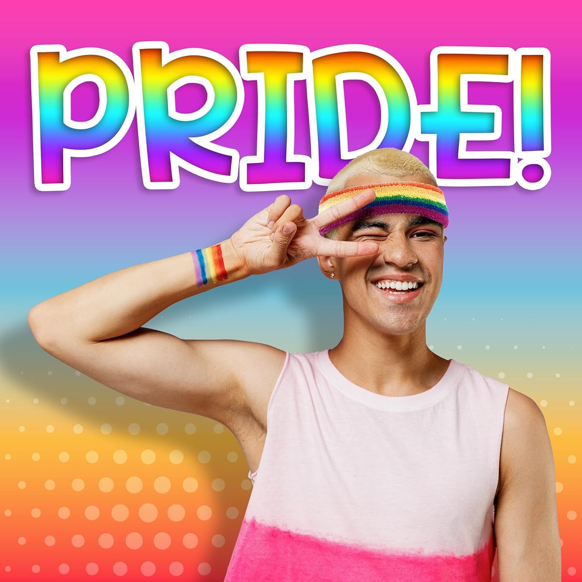 Windy City Novelties Rainbow Pride Sweatbands Elastic Bands 6 Pack Party Favors Workout Gear Sports Running Fitness Headbands Party Favors Pride Parade