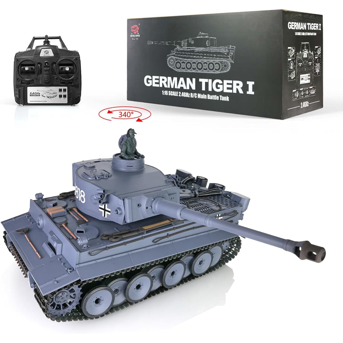 TOUCAN RC HOBBY 2.4Ghz Heng Long 1/16 Scale 7.0 Plastic Ver German Tiger I RTR RC Tank 3818 Model