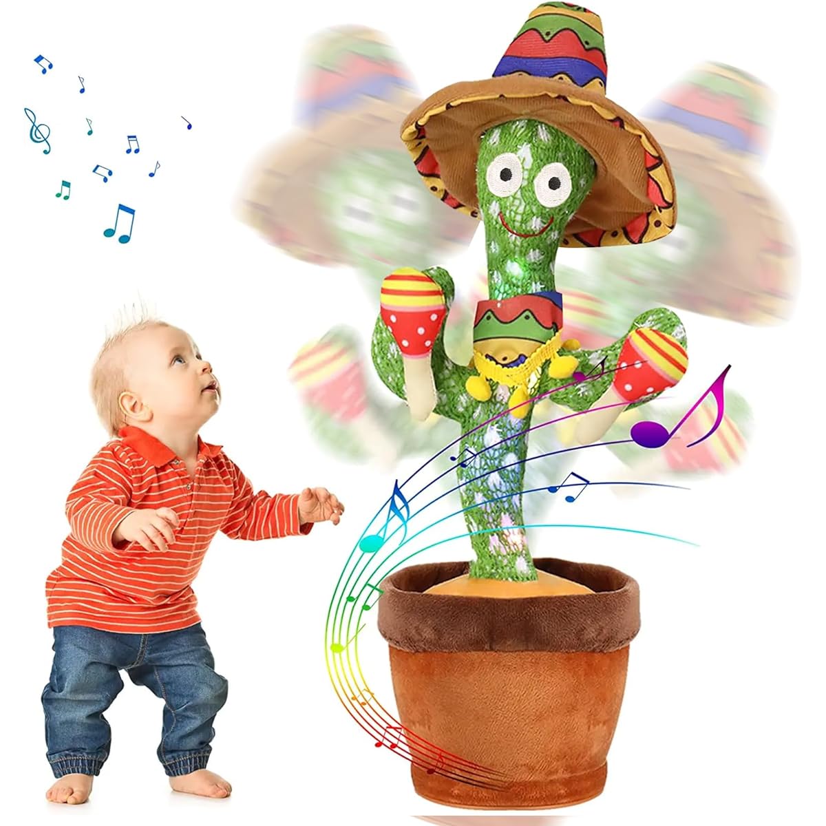Emoin Talking Cactus Toy, Swinging Dancing Cactus, Repeating Singing, Mimicking Cactus, Plush Toy, Light Up, Electric Shake Toy, for Baby, Boys, Girls