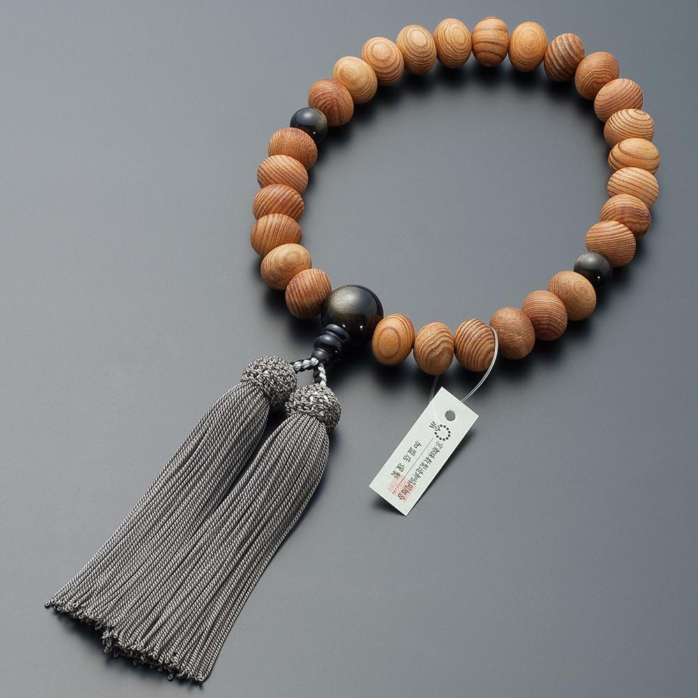 [Butsudanya Takita Shoten] Kyoto prayer beads for men, Yaku cedar, mandarin beads, gold obsidian, 27 beads, pure silk tassel, beads bag included, can be used by all sects, certificate included