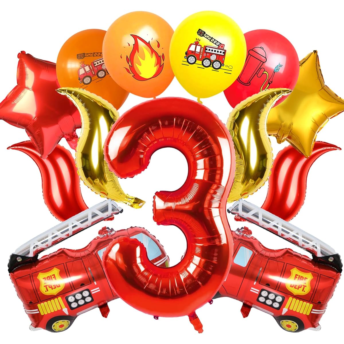 Fire Truck Party Decorations, Fire Engine Birthday Party Balloons, 21pcs Jumbo Fire Truck Balloons for Campfire Hunting Decorations Rescue Theme Party, Firefighter Party Supplies