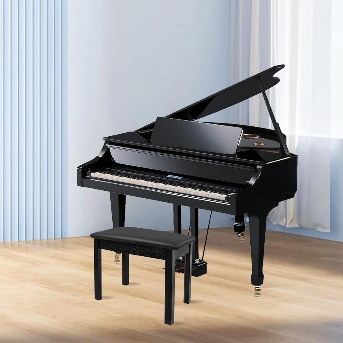 LETSROCK Piano Bench with Padded Cushion and Storage Wooden Keyboard Bench Piano Bookshelf Stool Chair Seat Waterproof 21.5X 13x19.3 Inch Black