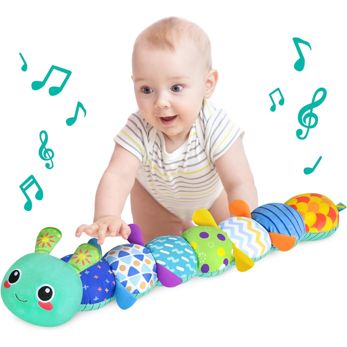 KMUYSL Baby Toys 6-12 Months Musical Plush Toy for 6-12 Months Soft Sensory Toy with Crinkles and Rattles Toddler Tummy Time Toys Newborn Boys Girls Caterpillar Blue