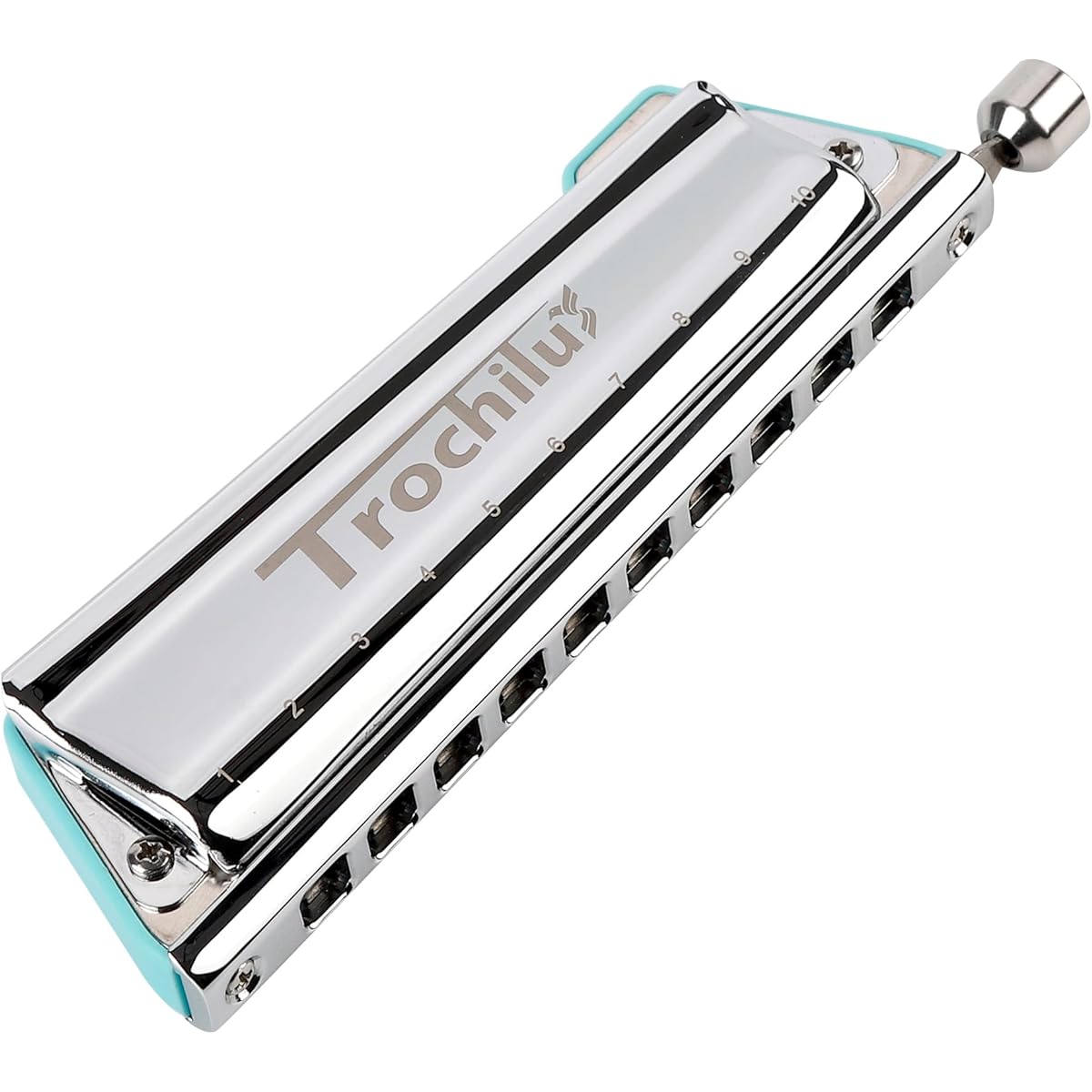 JDR Trochilus 10 Hole Chromatic Harmonica C Harp Mouth Organ with Case for Adults, Professionals, Beginners, and Students (Blues Tuning & Blue)