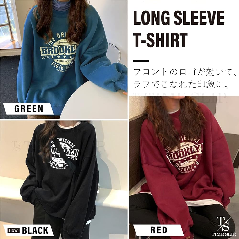 [TIME SLIP] Women's Sweatshirt Print Oversized Loose Logo Long Length Sweatshirt Big Long Sleeve Thin Long T