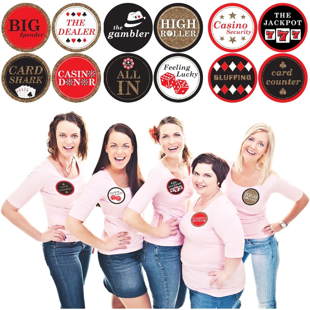 Big Dot of Happiness Las Vegas - Casino Party Funny Name Tags - Party Badge Stickers Set of 12