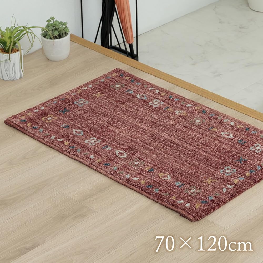 Ikehiko Mat Entrance Indoor Outdoor Imported Maia Red Approx. 70 x 120cm Rectangular Made in Turkey Wilton Weave Ethnic Simple Antibacterial and Odor Resistant All Seasons Durable #1311730246401