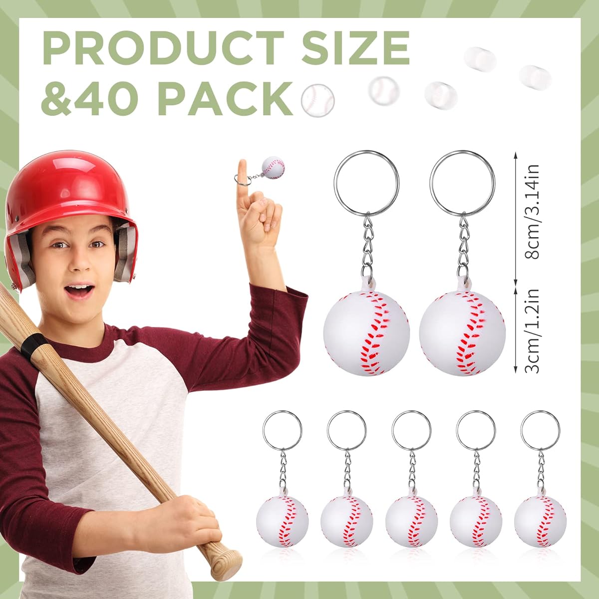 40 Pieces White Baseball Keychain Party Favors Baseball Party Rings Key Baseball Party Favors Mini Foam Sports Key Rings Balls Kids Birthday Party Bag Gift Fillers Decorations