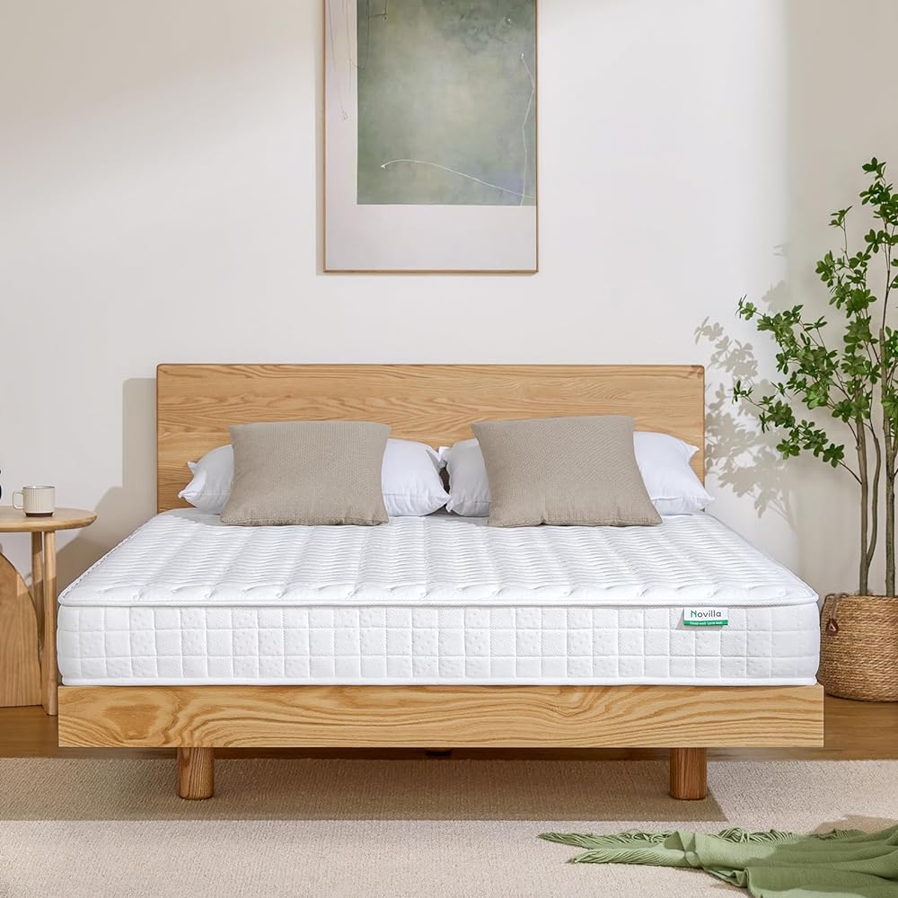 Novilla Mattress Queen Size Extra Thick 20cm High Resilience Mattress Pocket Coil Bed Mattress Pure White Cloud Line Diameter 2.1mm Spring Mattress Body Pressure Dispersion No Bottoming Feeling (Queen)