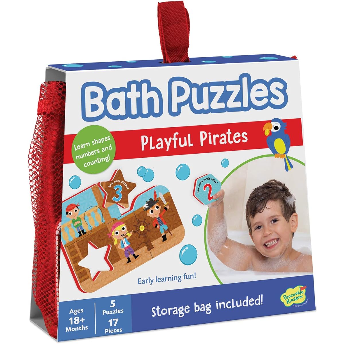 Peaceable Kingdom Playful Pirate Bath Puzzle - Toddler Bath Toy - Foam Bath Puzzle for Kids - Fine Motor Skills (17 Pieces, 5 Pieces)