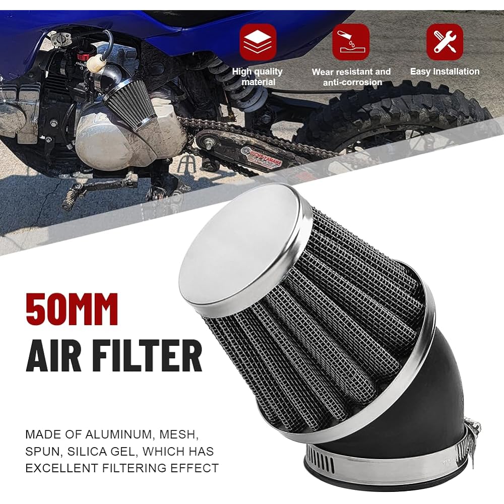 Newsmarts 50mm Curved Motorcycle Air Filter Dirt Pit Quad ATV Bike Buggy Go Kart for Honda Kawasaki 50cc Chinese Scooter Aprilia Benelli