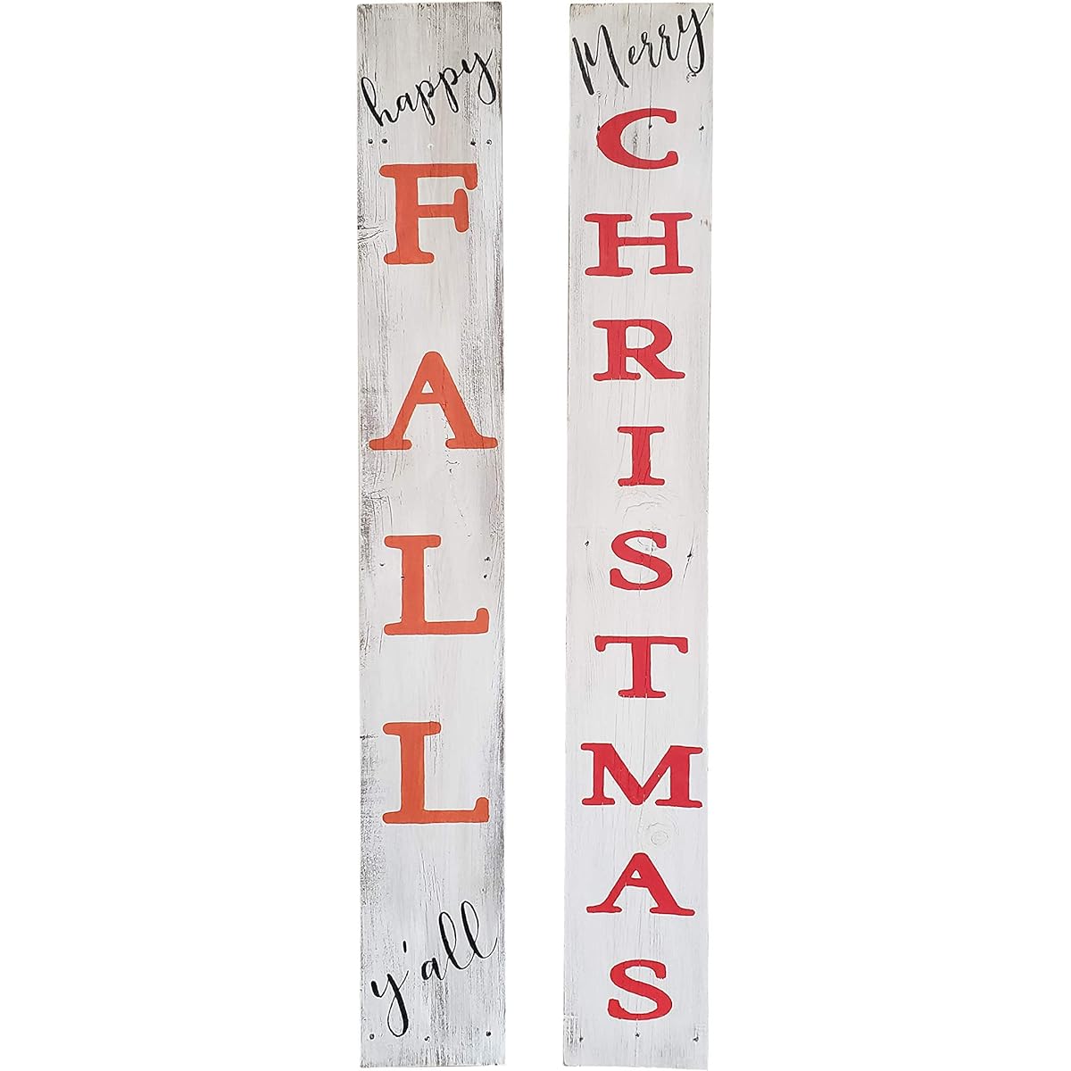 Rockin' Wood Reversible Sign for Fall and Christmas - 5' Tall - Rustic Farmhouse Front Porch Sign with Characters - Happy Fall Y'all and Merry Christmas