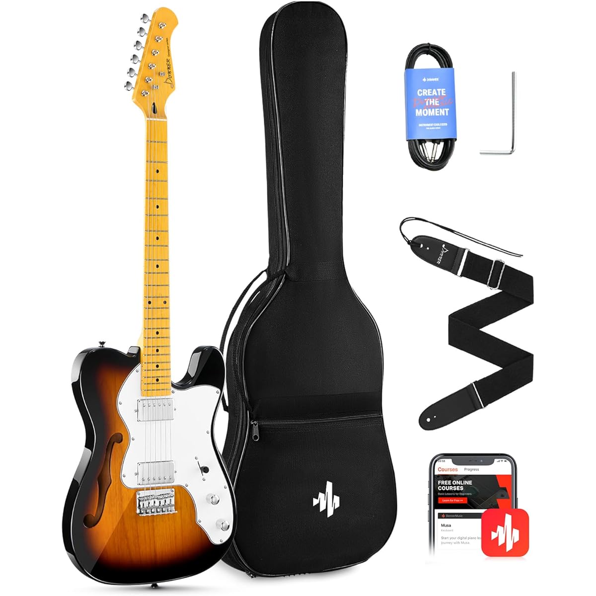 Donner Electric Guitar TC Type Jazz Beginner Set Premium Wood Sunburst DJC-1000S