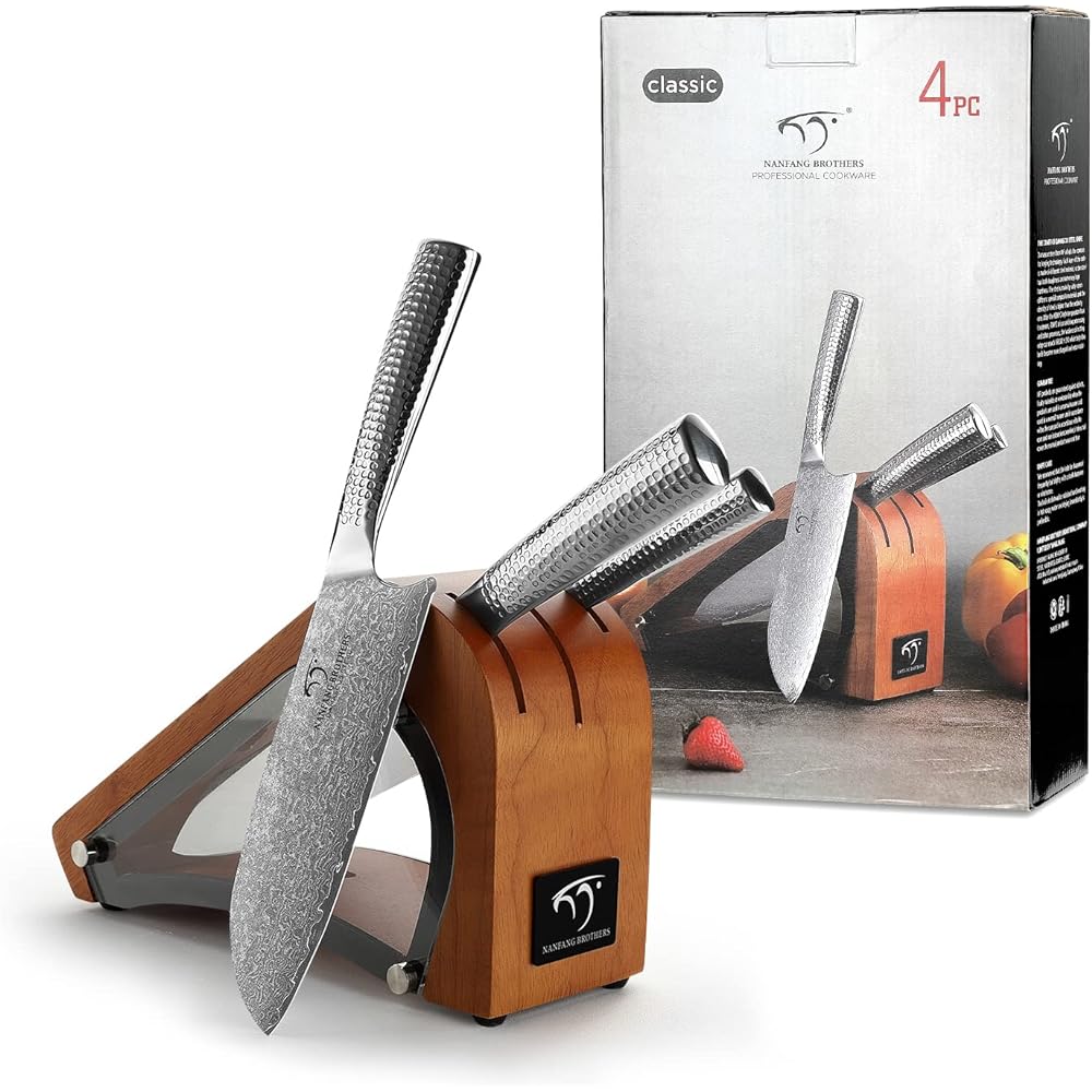 Nanfang Brothers Knife Set, VG10 Gold Damascus Steel, 67 Layers, 3 Pieces [Santoku Knife, Gyuto Knife, Petty Knife] Knife Block Set, Good Sharpness, Dishwasher Safe, Vegetable Cutting, Meat Cutting, Fruit Cutting, Multifunctional, For Cooking, Home Use,