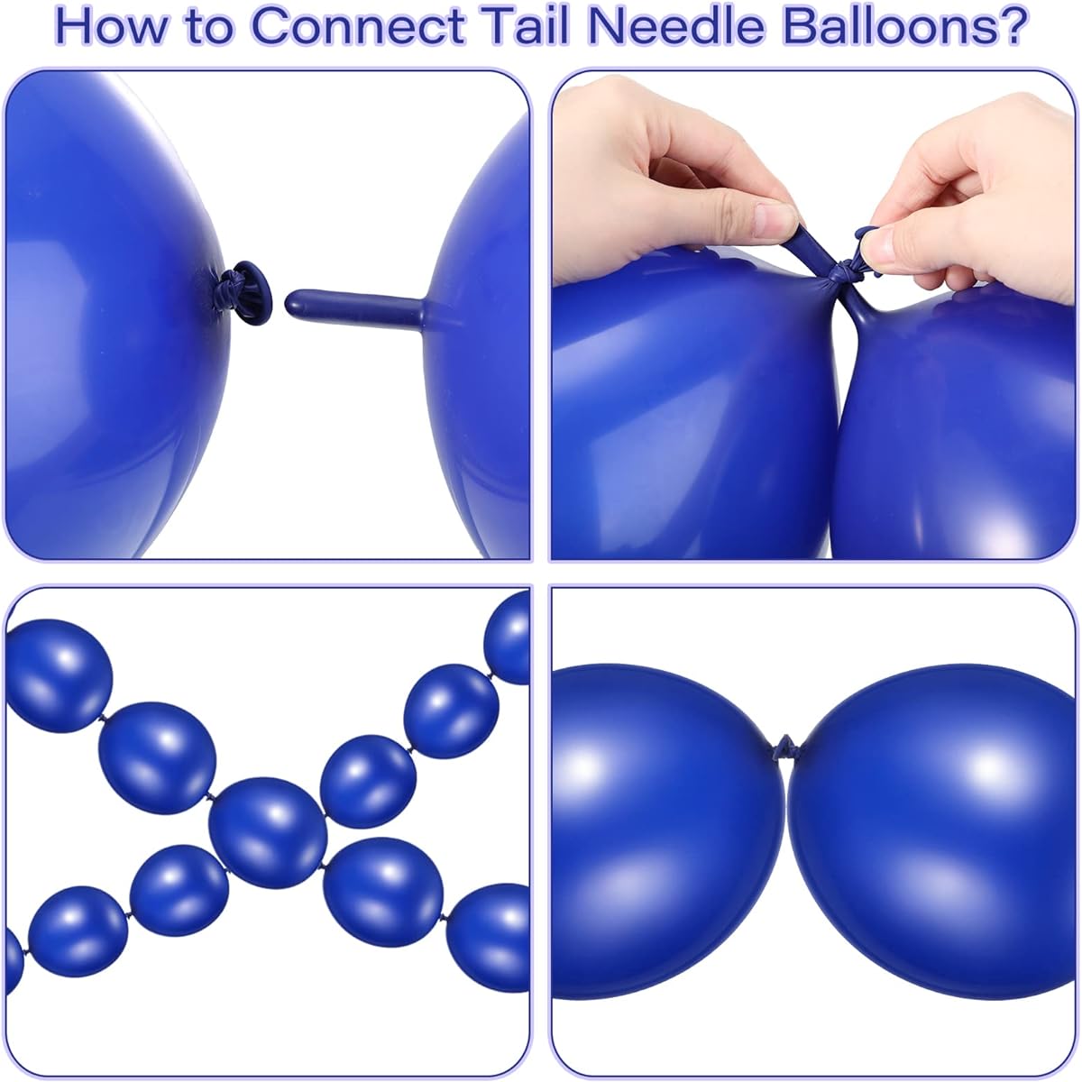 Link Balloons, 160pcs 12" 6" Linking Balloons Quick Linkable Needle Tail Latex Balloons for Birthday Party Wedding Anniversary Graduation Arch Decorations (Matte Dark Blue)