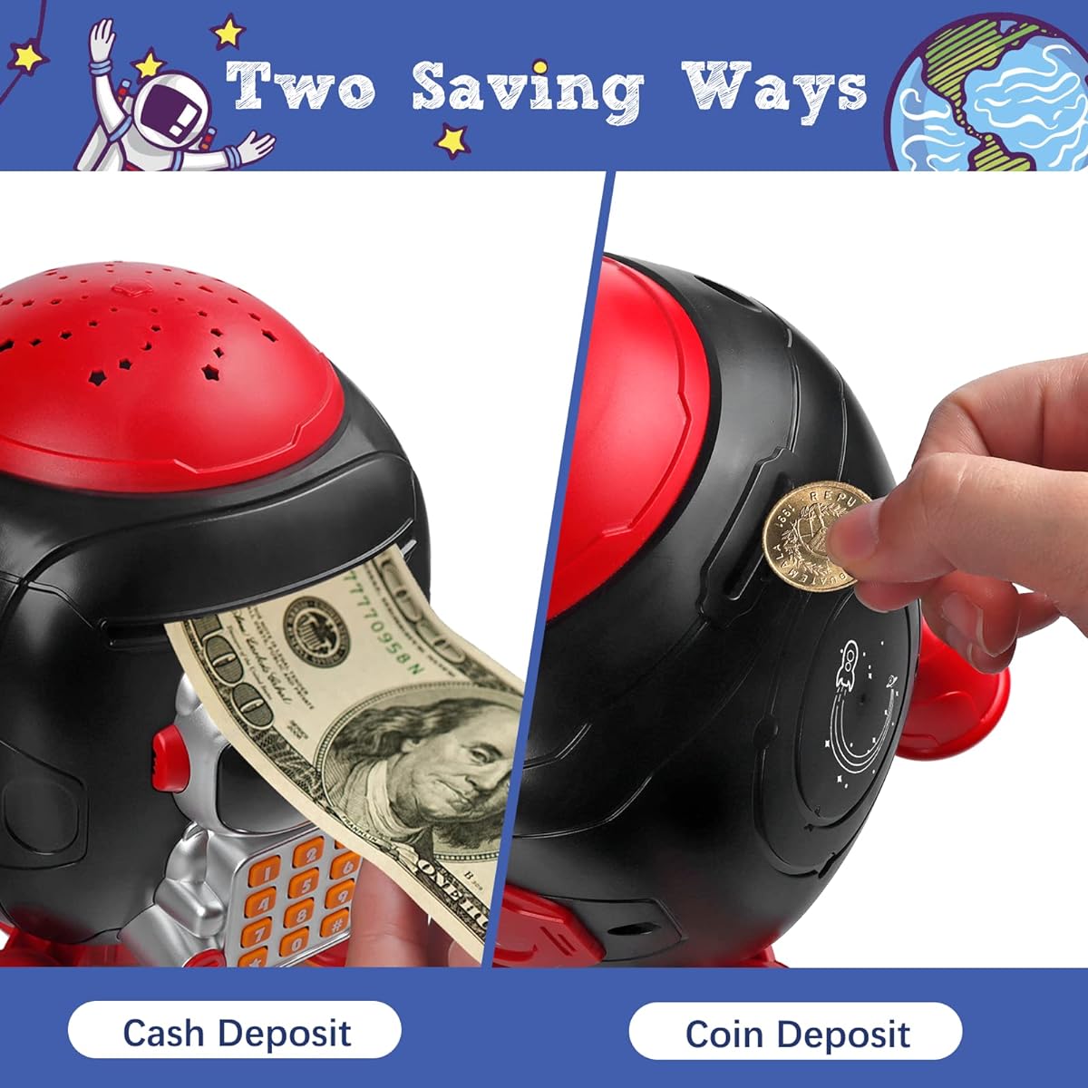 Piggy Bank for Boys and Girls, Piggy Bank with Password, Electronic Mini ATM Cash Coin Safe Piggy Bank, Rocket Piggy Bank for Kids, Starry Sky Light, Birthday Easter Gift Bank Toy, Suitable for Ages 6-8, 10-12
