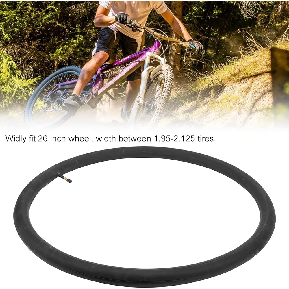 Alomejor1 26x1.95-2.125 Butyl Rubber Inner Tube Bike Inner Tube AV48mm Schrader Valve 26 Inch Durable General Purpose Butyl Rubber Inner Tube