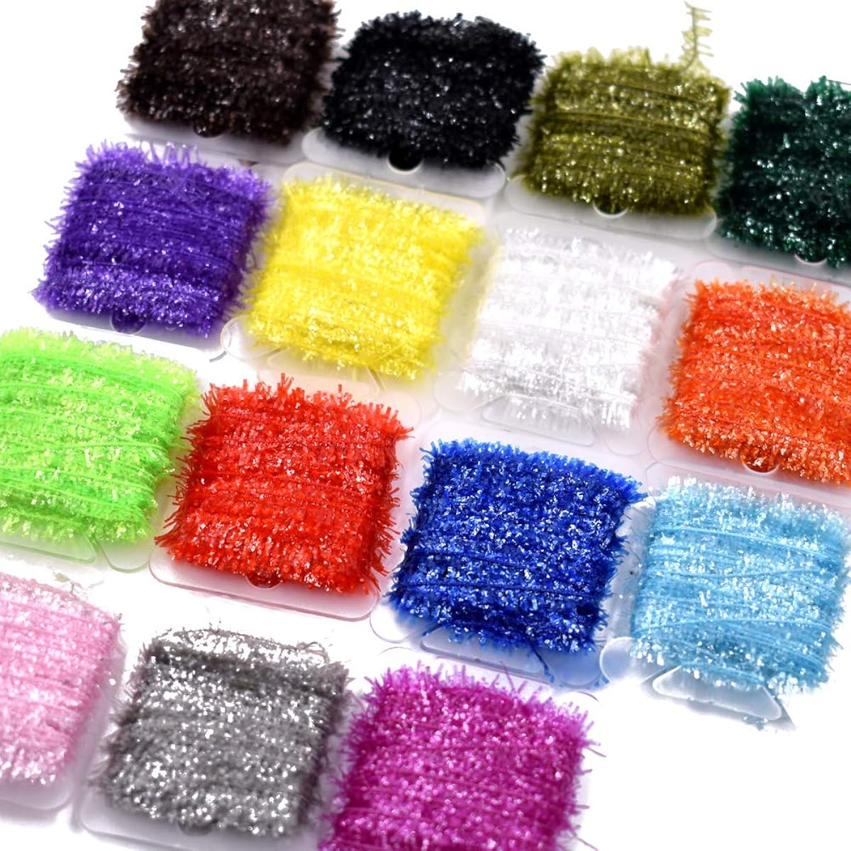 Phecda Sport 15 Cards Multicolor Tinsel Chenille Line Crystal Flash Line Fly Fishing Tying Material for Nymphal Bug Squad