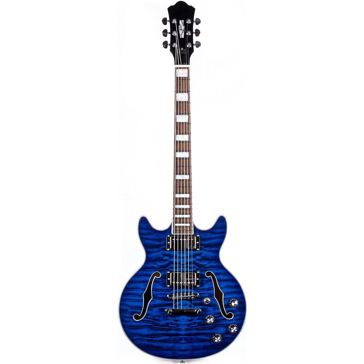 335 Style Semi-Hollow Body Electric Guitar with F-Hole, Flame Maple Solid Wood, Maple Neck, Alnico V Humbucker Pickups, Perfect for Beginners, Intermediate and Professional Players