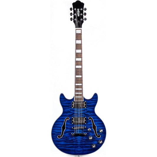 335 Style Semi-Hollow Body Electric Guitar with F-Hole, Flame Maple Solid Wood, Maple Neck, Alnico V Humbucker Pickups, Perfect for Beginners, Intermediate and Professional Players