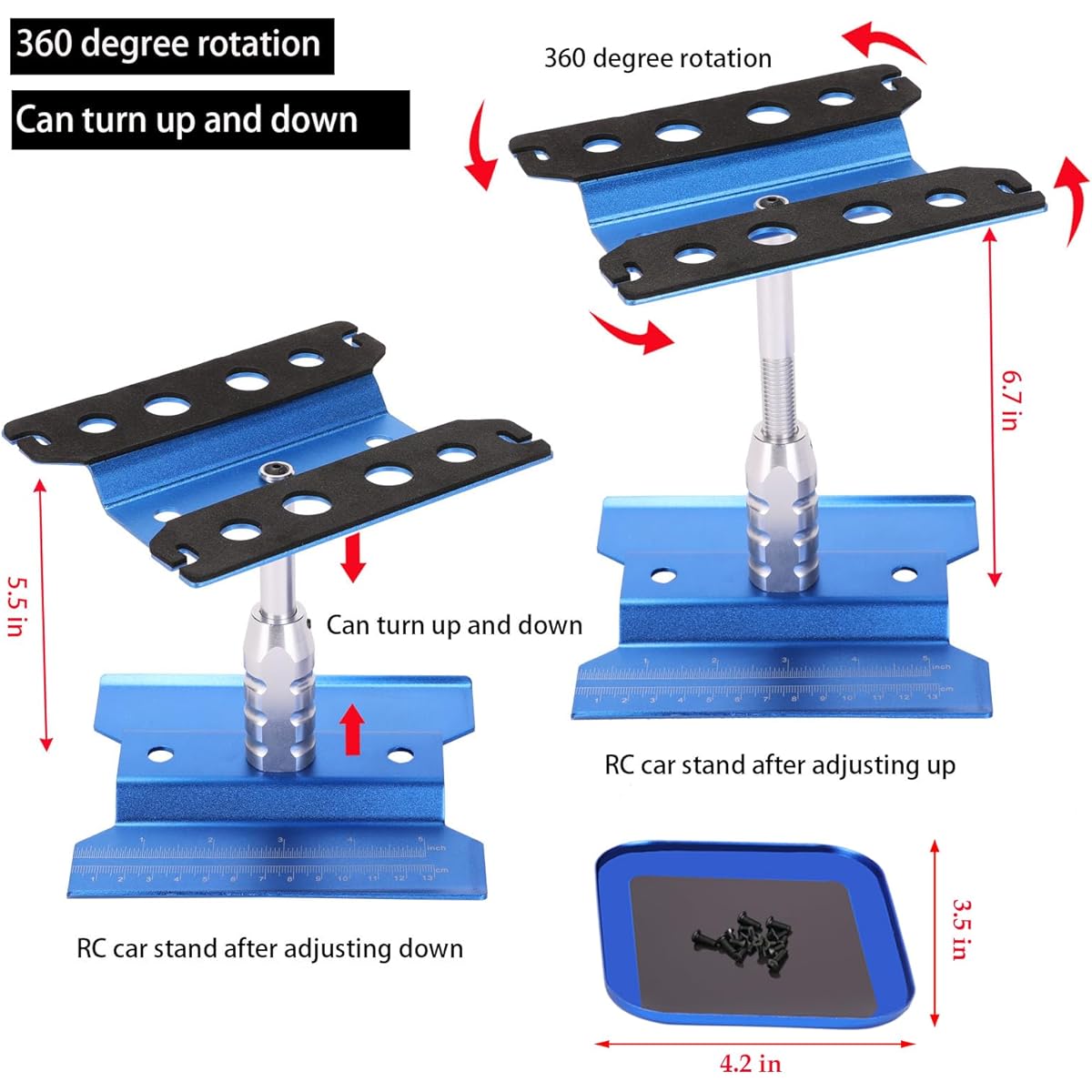 RC Car Work Repair Stand, RC Screw Assortment Set, 652Pcs Universal RC Car Parts Screw Kit, RC Repair Workstation and RC Screw Hardware Fastener Set for 1/8 1/10 1/12 1/16 Scale RC Cars