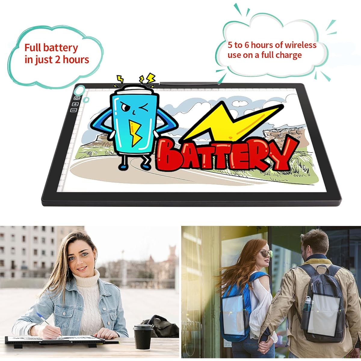 A4 Light Box for Tracing - Rechargeable Diamond Painting Light Board with Carrying Bag, 6 Level Brightness Light Table with Stepless Dimming, Battery Powered Portable Light Pad. For vinyl tracing.
