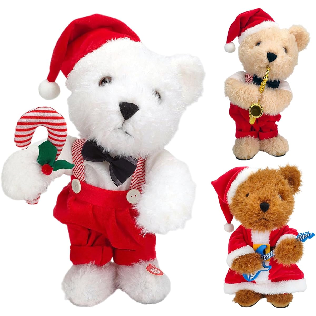 Singing Dancing Christmas Bear 16.14inch Cute Electric Stuffed Bear Doll in Red Santa Costume Christmas Plush Toy Singing Christmas Toy Musical Doll Stuffed Bear Decoration Gift for Boys Girls
