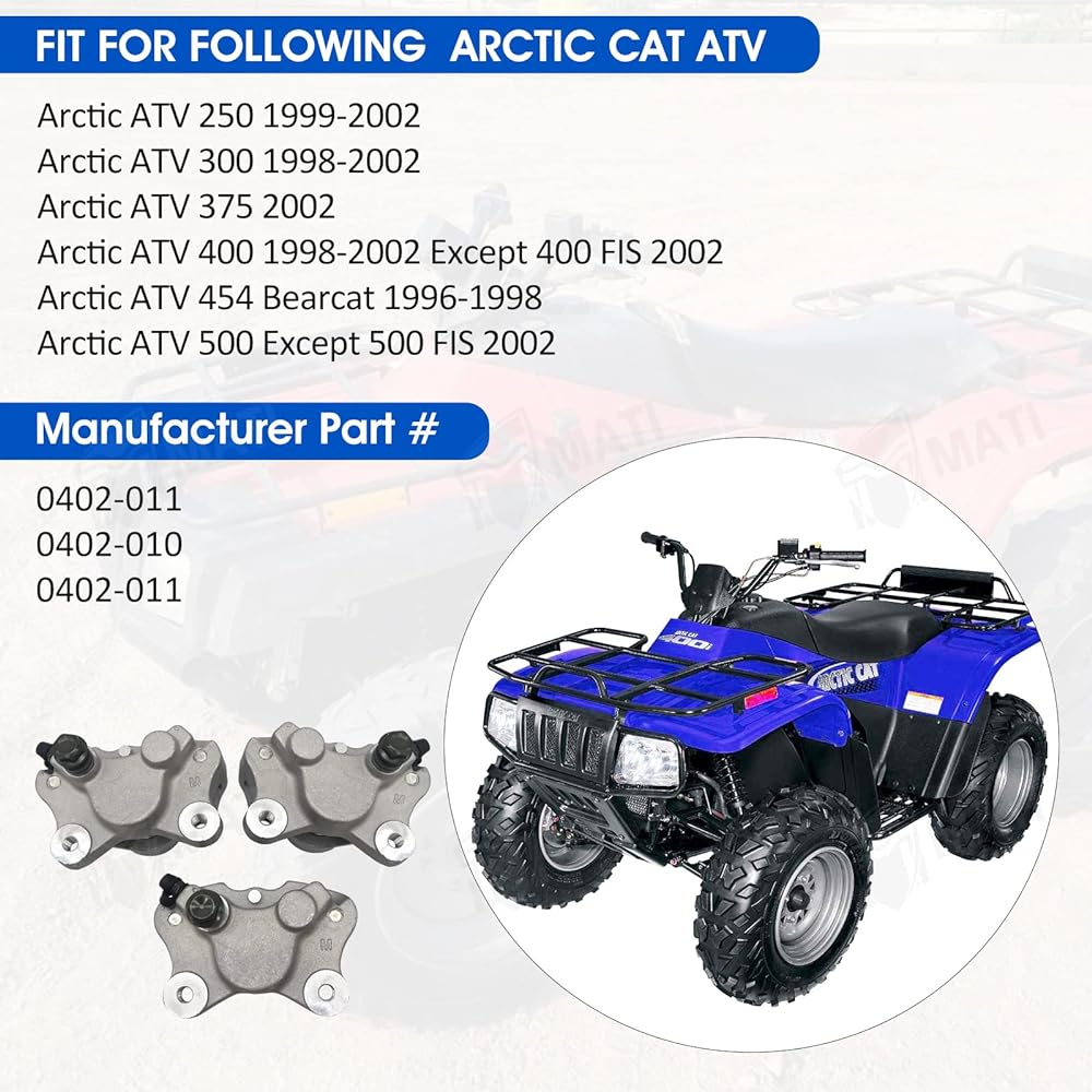 M MATI Front Left & Rear Brake Caliper with Pads 0402-011 0402-010 0402-011 for Arctic Cat ATV Arctic ATV 250 300 375 400 454 500