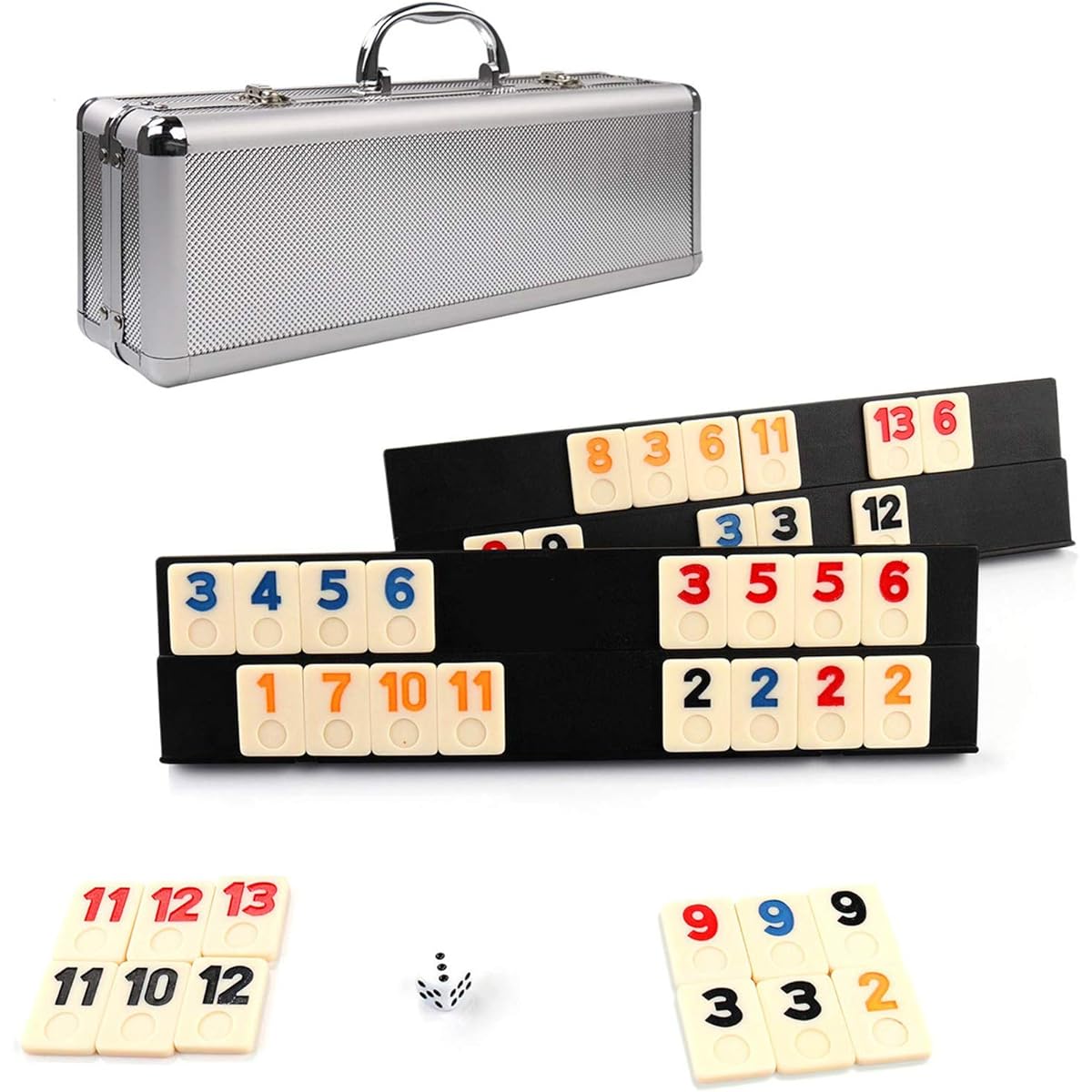 KAILE 106 Tiles Rummy Game Outlasting Colour with Aluminium Case & 4 Anti-Skid Durable Trays for Kids