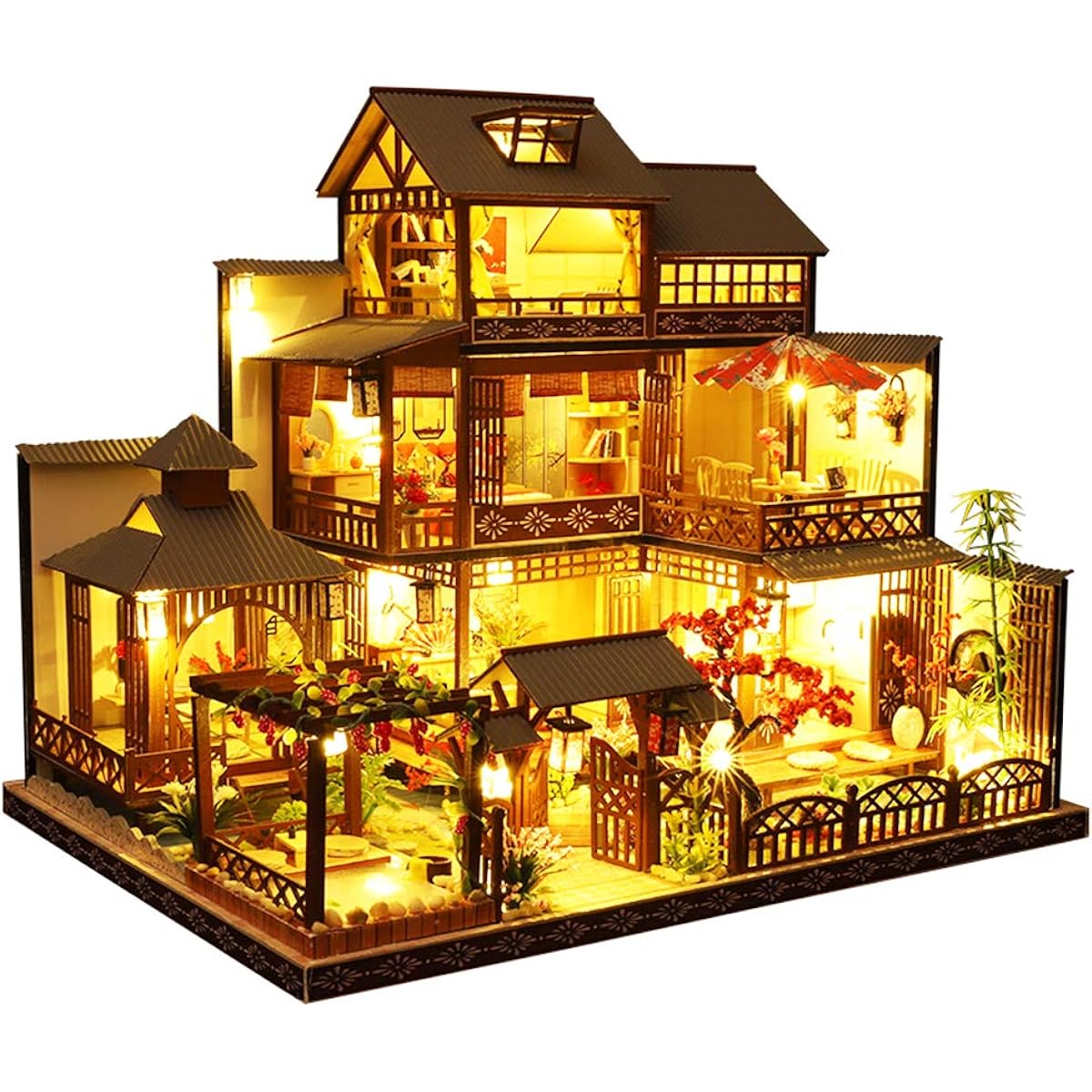 Roroom DIY Miniature Furniture Dollhouse Kit Mini 3D Wooden Dollhouse Craft Model with LED and Music Movement Creative Room Ideas Valentine's Day Birthday Gift (Yakuwancoat)