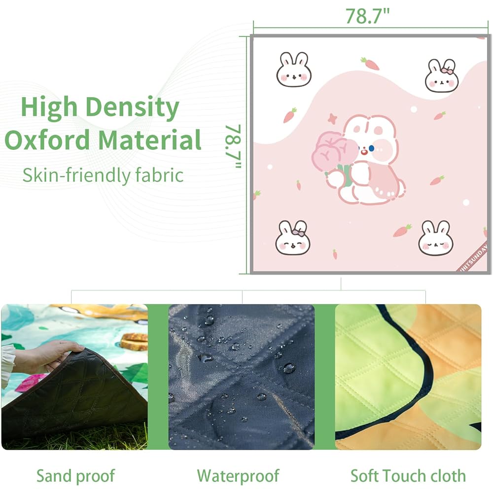 Picnic Blanket (Animal) Whitsunday Outdoor Picnic Blanket, Extra Large 80"x 80" Kids Blanket, Machine Washable Camping Mat, Waterproof & Sandproof, Foldable for Camping, Beach, Park
