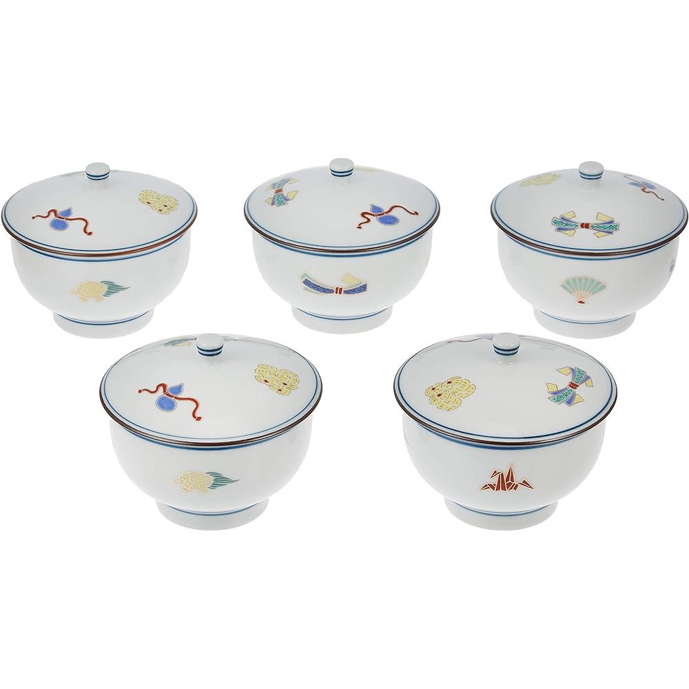 Set of 5 Sencha with lid Treasure collection with lid [9 x 8.5cm (180cc)] Arita ware reinforced Japanese tableware Sake utensils Restaurants Inns Commercial use