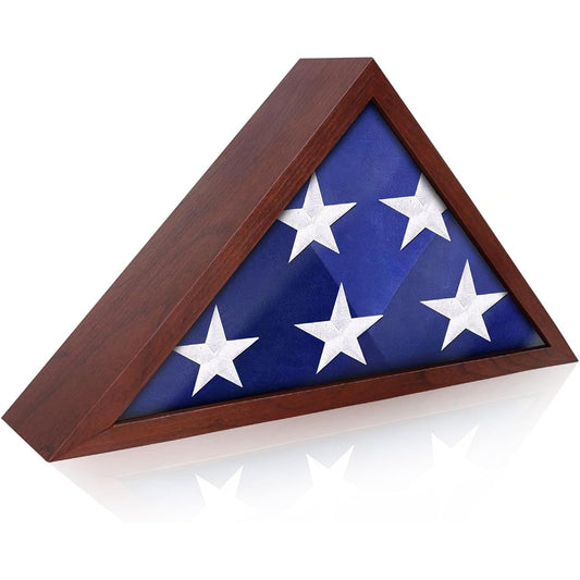 ASmileIndeep Small Flag Display Case, Fits 3'x5' American Flags When Folded, Wall Mounted Flag Box for Veterans, Triangle Flag Frame, Military Flag Shadow Box with HD Glass, Cherry Red