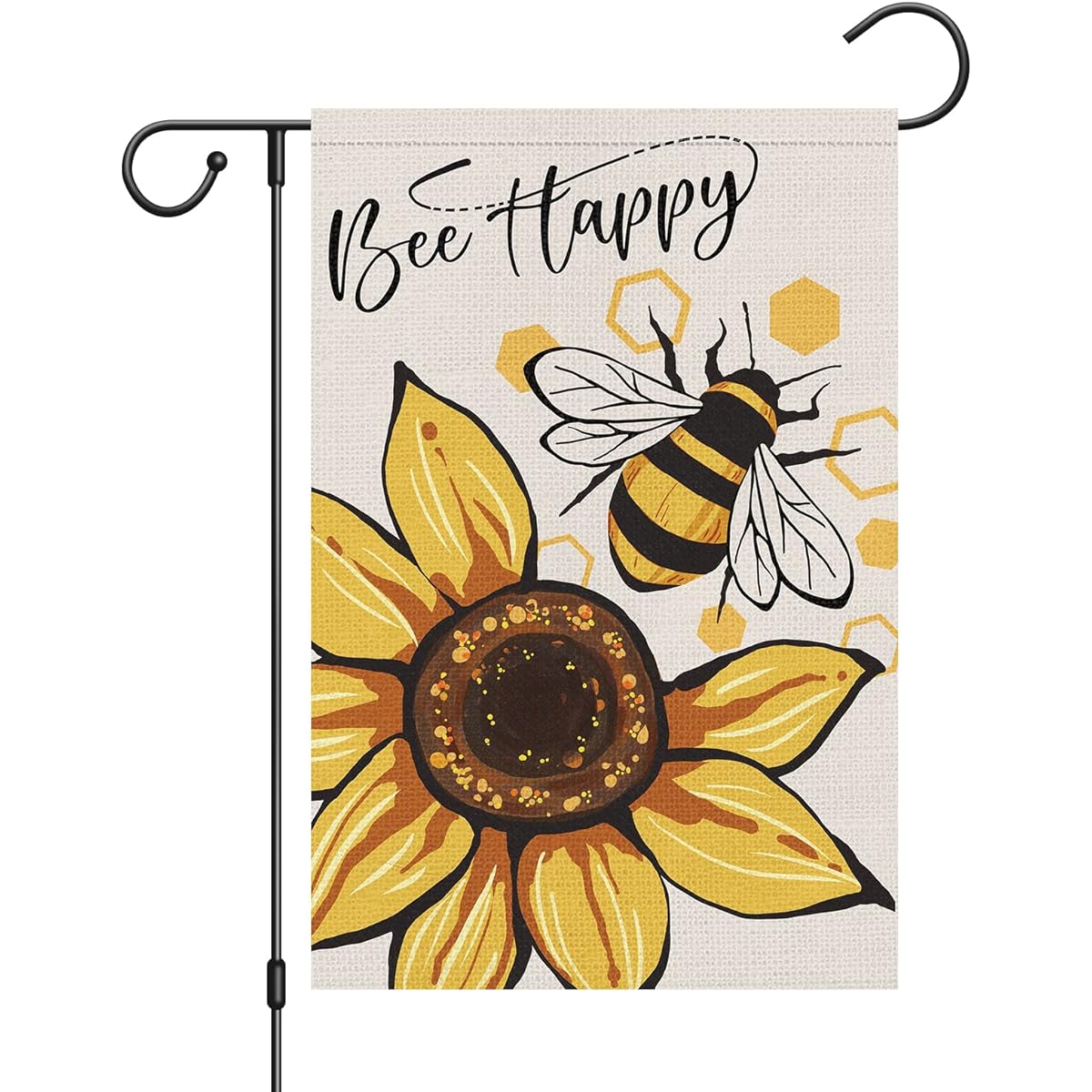 Bee Happy Garden Flag 12x18 Double Sided Vertical Burlap Small Welcome Spring Summer Positive Garden Yard House Flag Sunflower Decoration Outdoor Home Decor (Flag Only)