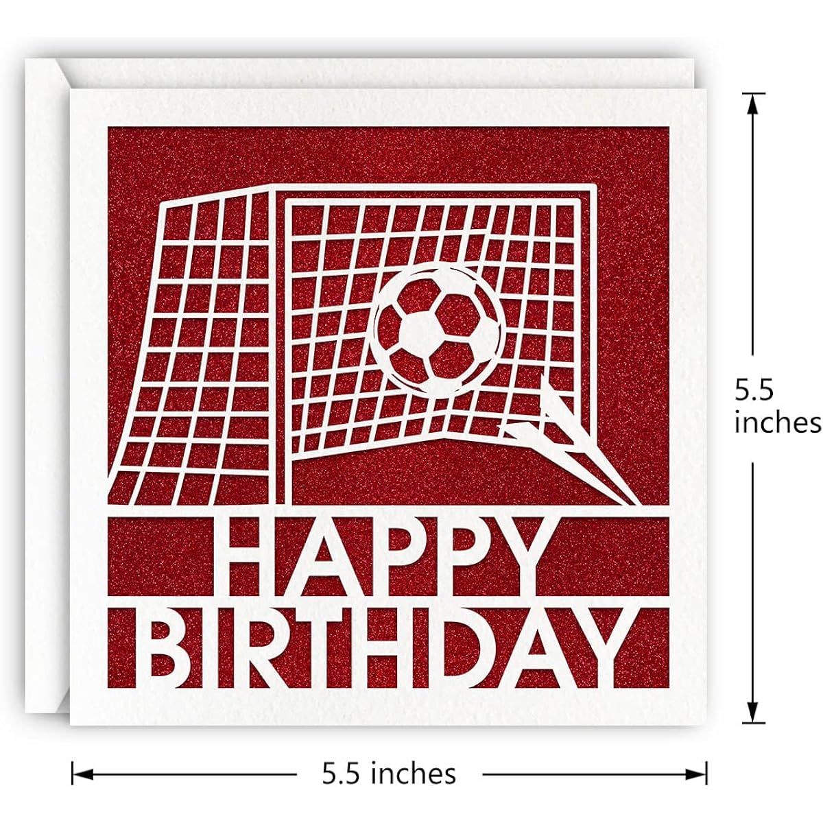 Red Soccer Birthday Card Glitter Sports Laser Cut Greeting Card for Girls Boys Men Women