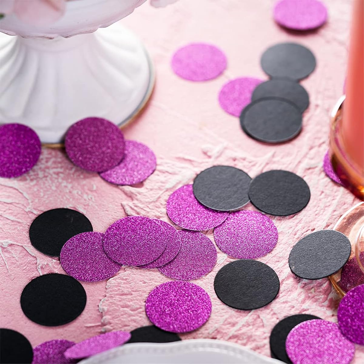 Glitter Paper Confetti Table Decorations for Graduation Birthday Summer Hawaiian Theme Party 1.2" Diameter (Purple Glitter, Black, 200 Pieces)