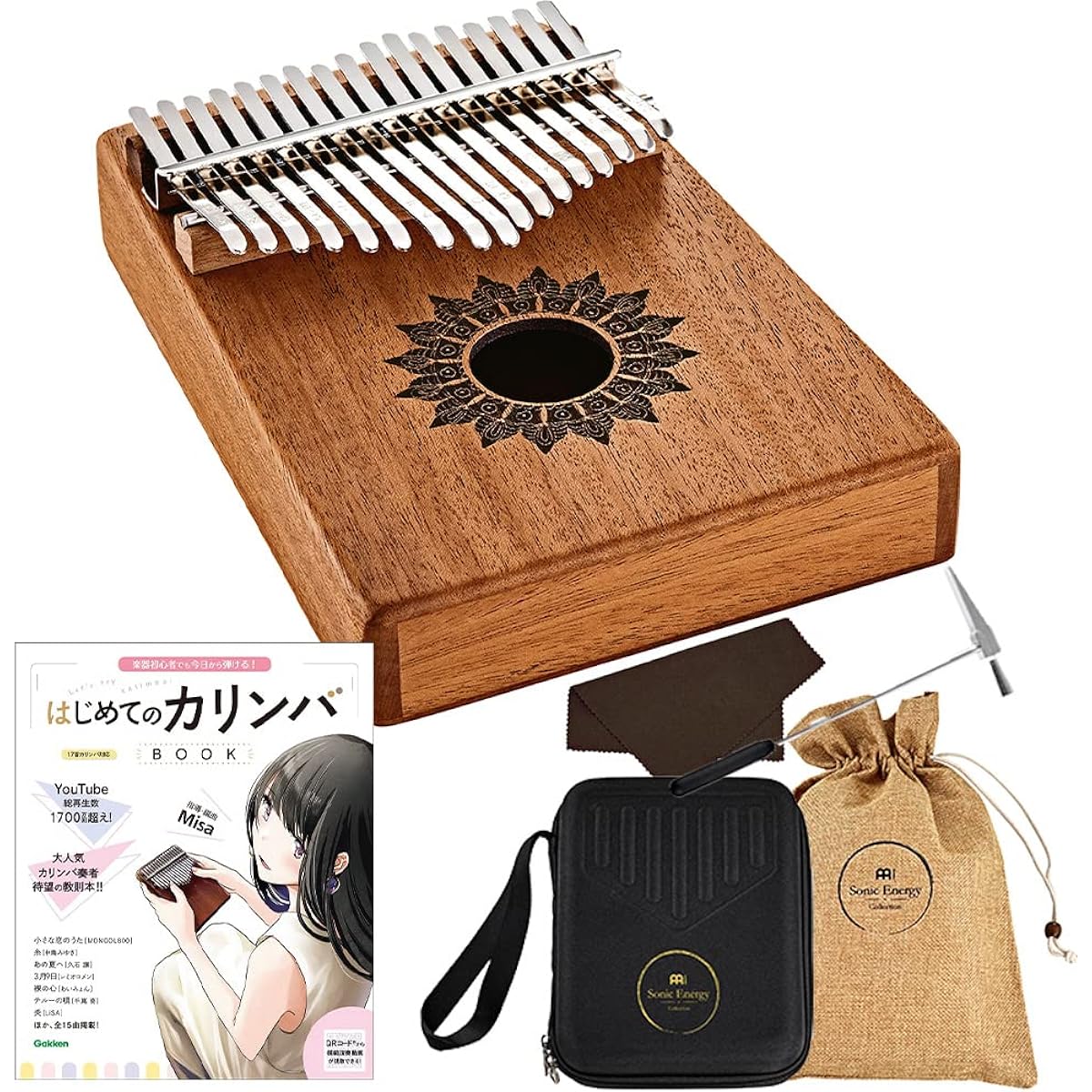 MEINL KL1708H Kalimba with sheet music and instruction book set, sound hole, mahogany, matte finish, Meinl