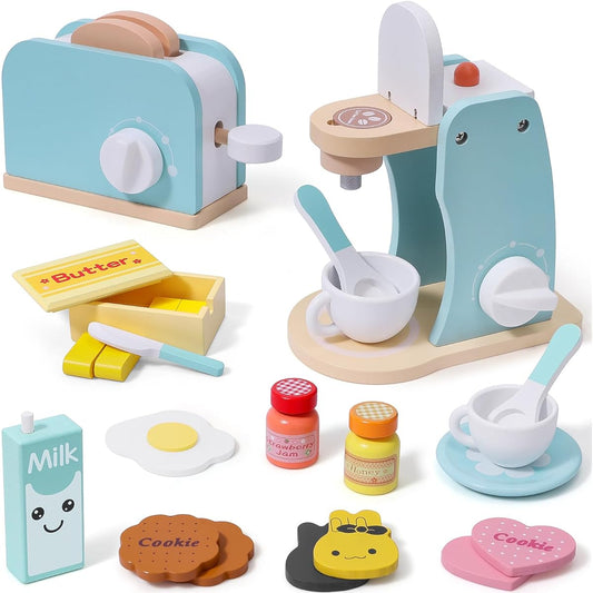 Atoylink Wooden Coffee Maker and Toaster Playset