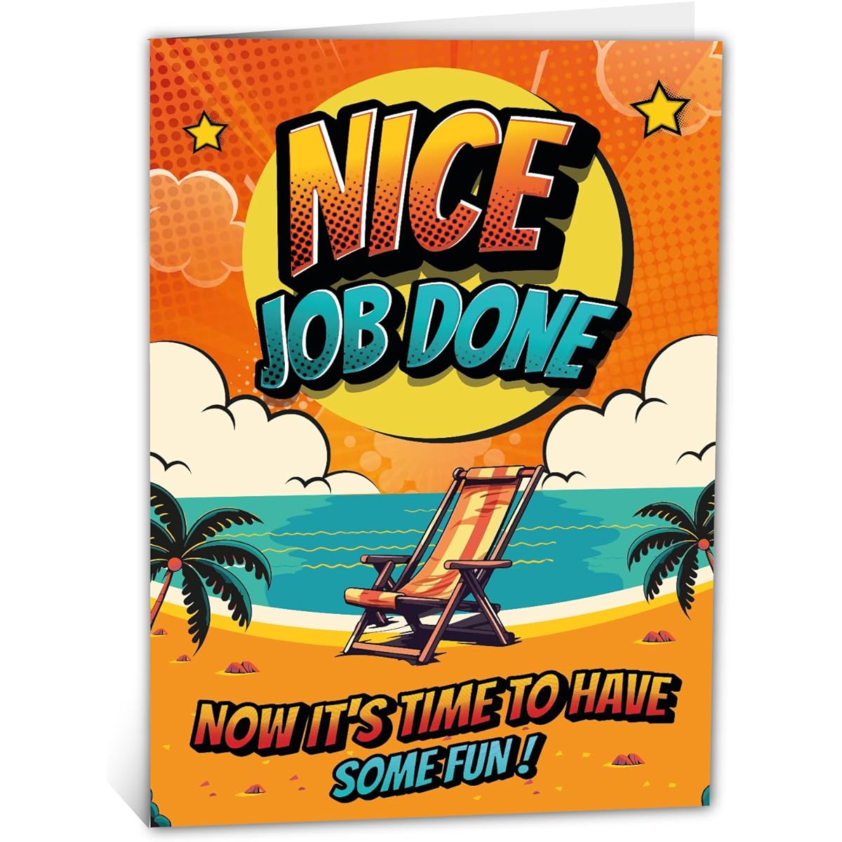 Sunset Serenity Retirement Card - Fun Retirement Card - Jumbo A4 Size - Bright Beach Theme - Made in the UK