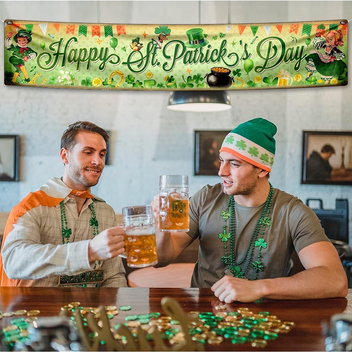 Happy St. Patrick's Day Supplies-Vintage St. Patrick Yard Sign Banner Retro Style Green Lucky St. Patrick Photo Backdrop Banner for St. Patrick's Day Party (Banner)
