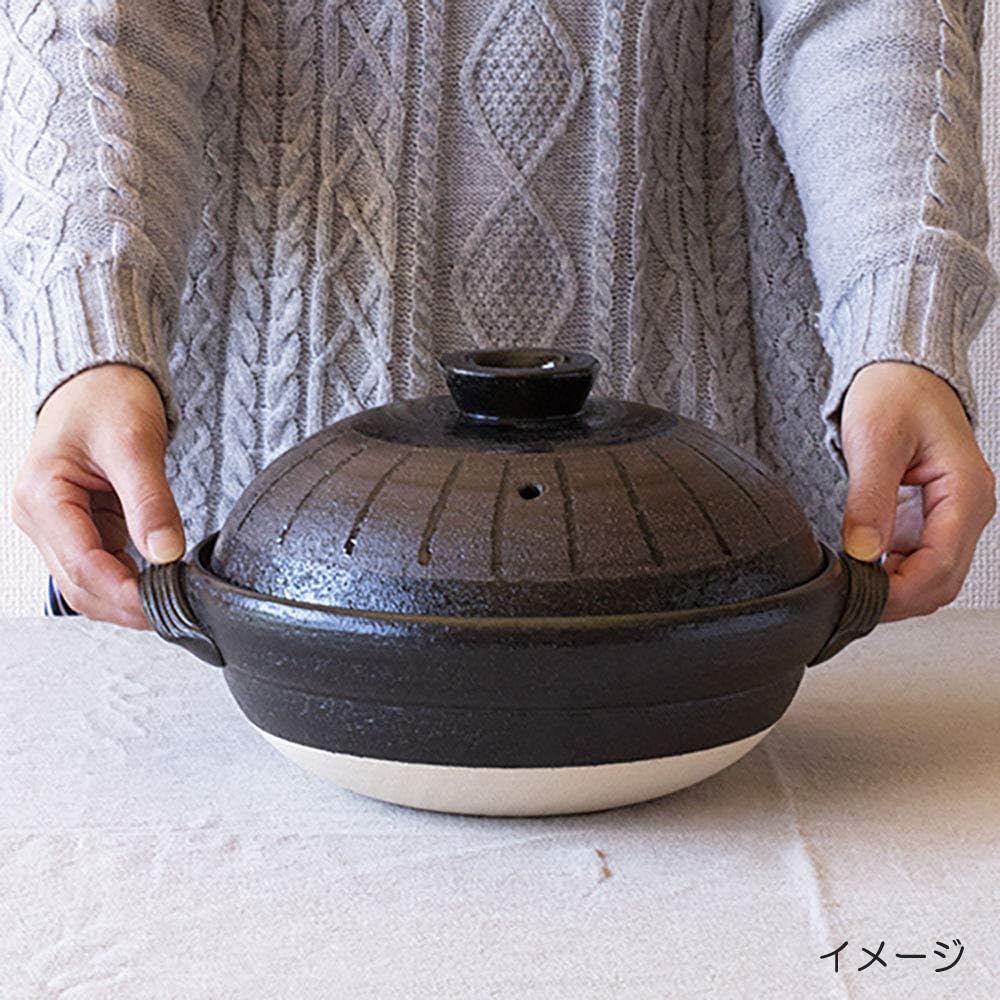 Saji Pottery Banko Ware Three-in-One Healthy Earthen Pot (With Inner Lid and Drainboard) Sajicha Jugusa Made in Japan 32-255 Brown 2000ml